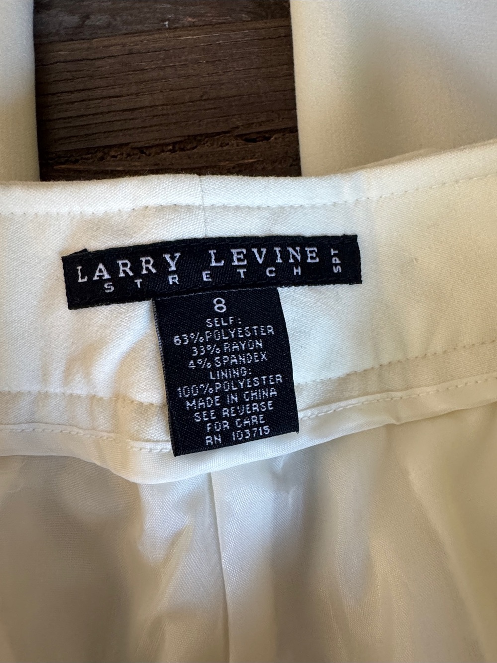 Larry Levine ivory stretch wide leg cuffed lace trimmed trousers NWT size 8 - Picture 7 of 13